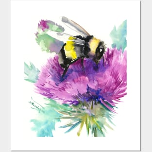 Bumblebee and Thistle Flower, herbal art, bee, honey herbs vegan art Posters and Art